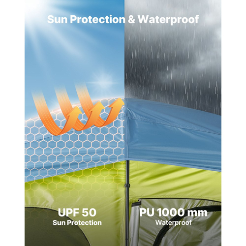 Σκηνή ντους κάμπινγκ VEVOR, Φορητή σκηνή απορρήτου 2 δωματίων με αποδυτήριο με τσάντα ντους, πασσάλους εδάφους, σχοινιά, τσάντα μεταφοράς και στύλους στήριξης, ύφασμα Oxford 150D με επίστρωση αργύρου, για κάμπινγκ, ψάρεμα