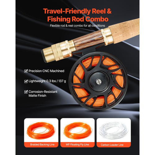 Κιτ συνδυασμού ψαρέματος με μύγα VEVOR, καλάμι ψαρέματος με μύγα και μηχανισμό IM7 Carbon, εξάρτηση για καλάμι ψαρέματος με μύγα και μηχανισμό εκκίνησης με τσάντα καλαμιού, κουτί εργαλείων, 6 αγκίστρια με κοντή ουρά και 4 με μακριά ουρά, για ταξίδια, επιλογή διακοπών