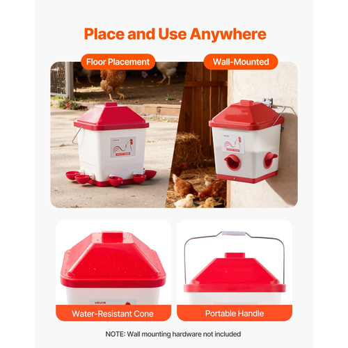 Αυτόματο σετ ταΐστρας και ποτίστρας κοτόπουλου VEVOR, 19 L/18,14 kg, αδιάβροχη κρεμαστή ταΐστρα πουλερικών με δοχείο νερού χωρίς απόβλητα, αυτόματη βαρύτητα, αποφυγή μικρών ζώων, κατάλληλο για κοτόπουλο, πάπια, γαλοπούλα