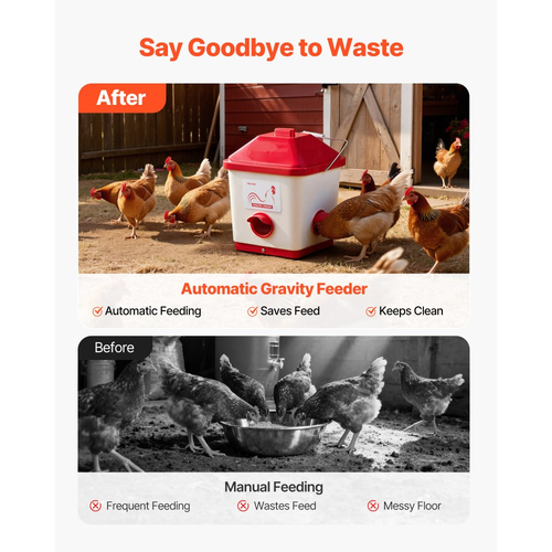 Αυτόματη ταΐστρα κοτόπουλων VEVOR, χωρητικότητας 18,14 kg, μεγάλης βαρύτητας κρεμαστή ταΐστρα πουλερικών με λαβή, σχεδιασμός χωρίς απόβλητα, αδιάβροχος, 3 θύρες τροφοδοσίας, εσωτερικό ή εξωτερικό κοτέτσι, για κοτόπουλα