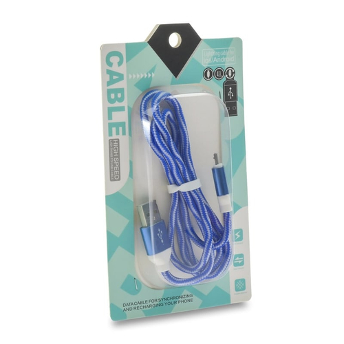 Πλεκτό Καλώδιο Φόρτισης - Δεδομένων Micro Usb Blue 1m