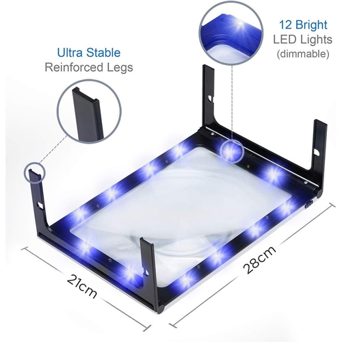 Μεγάλος μεγεθυντικός φακός ανάγνωσης με φως LED A4