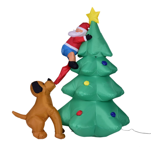 VenCore 8979-10004 - Santa Claus With Dog and Tree 1.8m - Χριστουγεννιάτικη Φιγούρα Φουσκωτή Αγιου Βασίλη με Σκύλο και Δεντρο Εξωτερικού Χώρου 1.8m Ύψος - Αυτόματο Φούσκωμα - Φωτιζόμενη