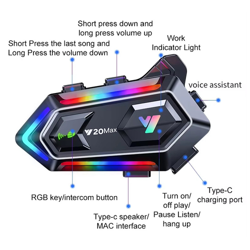 Ασύρματη ενδοεπικοινωνία κράνους μοτοσυκλέτας - Bluetooth - Y20-MAX - 811689
