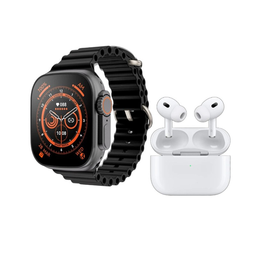 Σετ Smartwatch με ασύρματα ακουστικά Bluetooth & 7 λουράκια - T2000 UItra - 814130 - Black