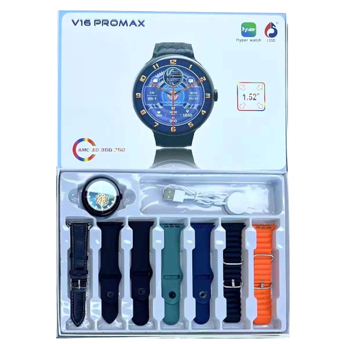 Σετ Smartwatch με 7 λουράκια - V16 Pro Max - 814161 - Black