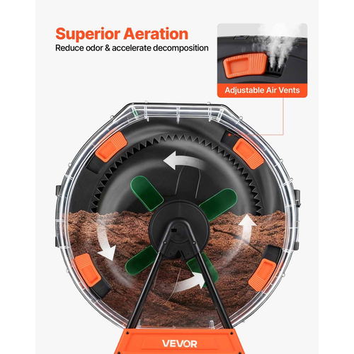 Δοχείο κομποστοποίησης VEVOR, Εξωτερικός περιστρεφόμενος κομποστοποιητής διπλού θαλάμου 200 λίτρων με 2 συρόμενες πόρτες και σύστημα αερισμού, μεγάλος, εύκολα περιστρεφόμενος, γρήγορος κάδος κομποστοποίησης για εξωτερικά απόβλητα, κήπους, κουζίνα και αυλές