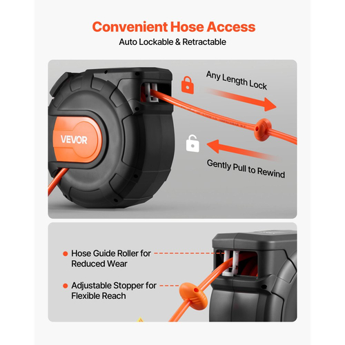 Ανασυρόμενο καρούλι λάστιχου αέρα VEVOR, λάστιχο αέρα PVC 20m x 9,5mm μέγιστο 300PSI, κλειστό καρούλι λάστιχων αεροσυμπιεστή με αυτόματη επανατύλιξη με εισαγωγή 2m, περιστρεφόμενο 180° για τοποθέτηση σε οροφή/τοίχο για γκαράζ και συνεργεία