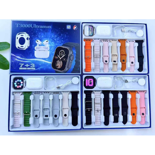 Σετ Smartwatch με ασύρματα ακουστικά Bluetooth & 7 λουράκια - T3000 UItra Max - 814109 - Orange