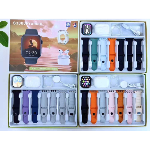 Σετ Smartwatch με ασύρματα ακουστικά Bluetooth & 7 λουράκια - S3000 Pro Max - 814093 - Grey