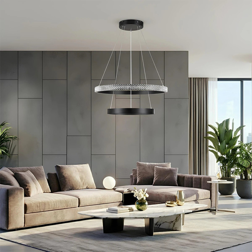 kelvo® DIAMOND KLV-101-0235 Κρεμαστό Φωτιστικό Οροφής LED 75W 7500lm 360° AC 220-240V IP20 Ρυθμιζόμενο Λευκό CCT με Χειριστήριο από 2700K έως 6000K Dimmable - Lumileds SMD Chip - Μαύρο Ματ - Μ60 x Π60 x Υ40cm - 3 Χρόνια Εγγύηση