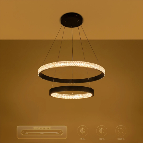 kelvo® DIAMOND KLV-101-0235 Κρεμαστό Φωτιστικό Οροφής LED 75W 7500lm 360° AC 220-240V IP20 Ρυθμιζόμενο Λευκό CCT με Χειριστήριο από 2700K έως 6000K Dimmable - Lumileds SMD Chip - Μαύρο Ματ - Μ60 x Π60 x Υ40cm - 3 Χρόνια Εγγύηση