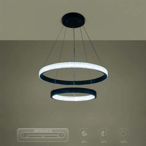 kelvo® DIAMOND KLV-101-0235 Κρεμαστό Φωτιστικό Οροφής LED 75W 7500lm 360° AC 220-240V IP20 Ρυθμιζόμενο Λευκό CCT με Χειριστήριο από 2700K έως 6000K Dimmable - Lumileds SMD Chip - Μαύρο Ματ - Μ60 x Π60 x Υ40cm - 3 Χρόνια Εγγύηση