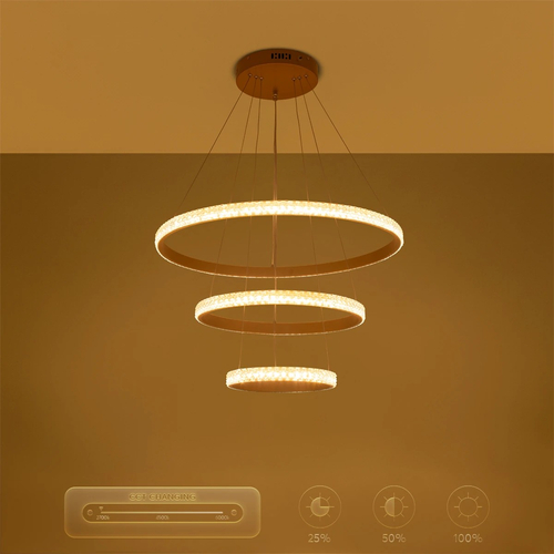 kelvo® DIAMOND KLV-101-0238 Κρεμαστό Φωτιστικό Οροφής LED 100W 10000lm 180° AC 220-240V IP20 Ρυθμιζόμενο Λευκό CCT με Χειριστήριο από 2700K έως 6000K Dimmable - Lumileds SMD Chip - Χρυσό Πλατίνα - Μ60 x Π60 x Υ60cm - 3 Χρόνια Εγγύηση