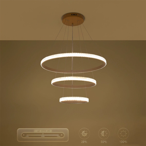 kelvo® DIAMOND KLV-101-0238 Κρεμαστό Φωτιστικό Οροφής LED 100W 10000lm 180° AC 220-240V IP20 Ρυθμιζόμενο Λευκό CCT με Χειριστήριο από 2700K έως 6000K Dimmable - Lumileds SMD Chip - Χρυσό Πλατίνα - Μ60 x Π60 x Υ60cm - 3 Χρόνια Εγγύηση