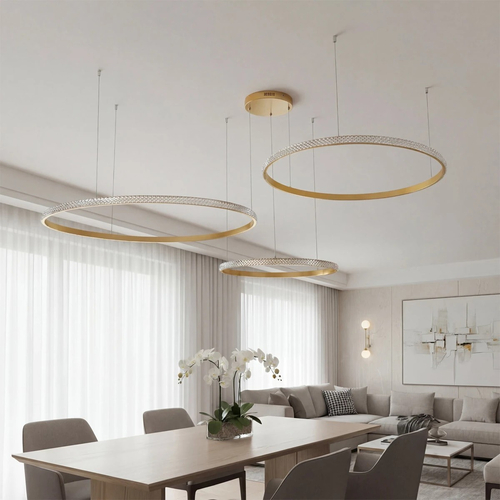 kelvo® DIAMOND KLV-101-0246 Κρεμαστό Φωτιστικό Οροφής LED 150W 15000lm 180° AC 220-240V IP20 Ρυθμιζόμενο Λευκό CCT με Χειριστήριο από 2700K έως 6000K Dimmable - Lumileds SMD Chip - Χρυσό Πλατίνα - Μ170 x Π170 x Υ60cm - 3 Χρόνια Εγγύηση