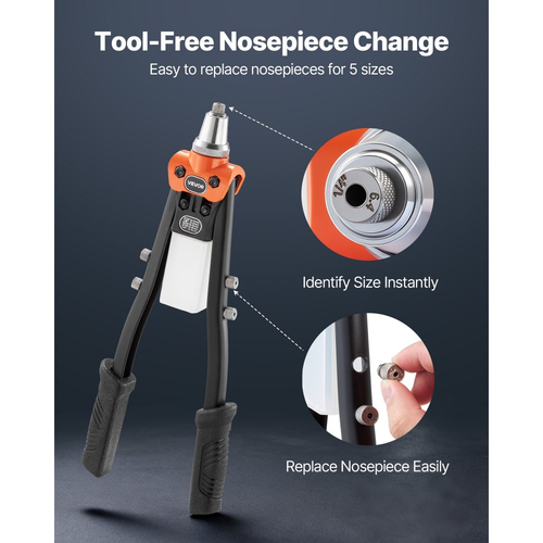 Κιτ πριτσινιών VEVOR Pop, με 230 τυφλά πριτσίνια, πριτσινωτή με δύο χέρια με 5 εναλλάξιμα ακροφύσια, 5 τρυπάνια και θήκη μεταφοράς, χειροκίνητο εργαλείο πριτσινώματος για μέταλλο, αυτοκίνητα, σπίτι και DIY