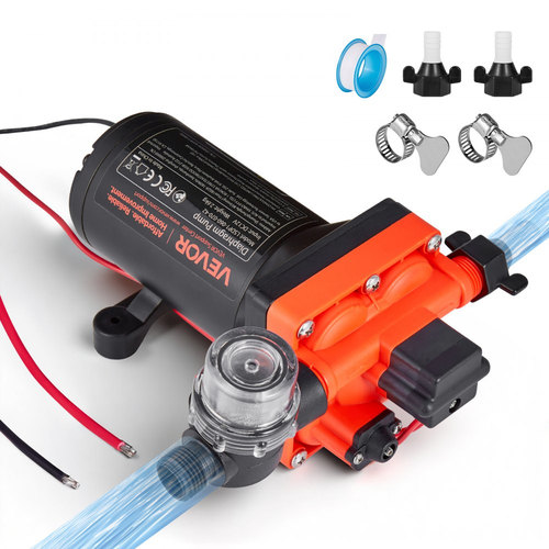 Αντλία νερού VEVOR RV, 12V DC 6 GPM (22,7 L/min), 4-θαλάμων αυτοαναρρόφησης αντλία νερού με διάφραγμα με αυτόματο διακόπτη πίεσης, μέγιστη πίεση 70 PSI, κατ' απαίτηση για RV, τροχόσπιτα, θαλάσσιο σκάφος, πλύσιμο αυτοκινήτων