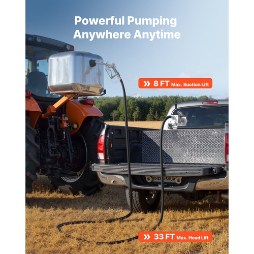 Αντλία μεταφοράς καυσίμου VEVOR, 12V DC 57 L/min, Κιτ αντλίας μεταφοράς ντίζελ από χυτοσίδηρο, με ακροφύσιο χειροκίνητης απενεργοποίησης, εύκαμπτο σωλήνα εκκένωσης, προστασία υπερθέρμανσης, αντιεκρηκτική 1/3 HP, για βενζίνη ντίζελ και κηροζίνη