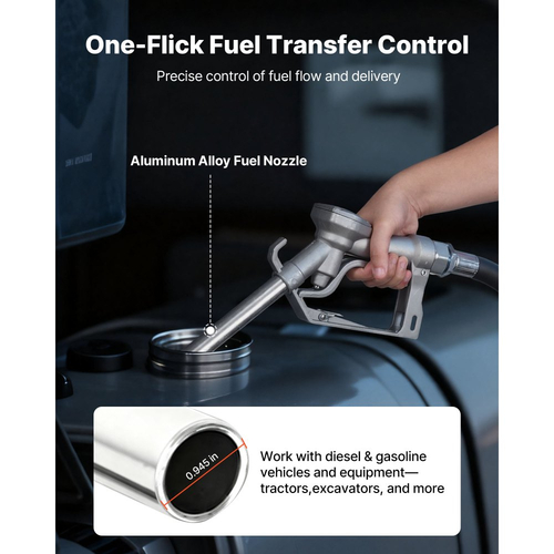 Αντλία μεταφοράς καυσίμου VEVOR, 12V DC 57 L/min, Κιτ αντλίας μεταφοράς ντίζελ από χυτοσίδηρο, με ακροφύσιο χειροκίνητης απενεργοποίησης, εύκαμπτο σωλήνα εκκένωσης, προστασία υπερθέρμανσης, αντιεκρηκτική 1/3 HP, για βενζίνη ντίζελ και κηροζίνη