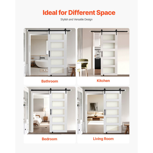 Συρόμενη Πόρτα Αχυρώνα VEVOR, 813 x 2134mm, Πάνελ και Γυαλί Υψηλής Αντοχής από MDF, Πόρτα Αχυρώνα με Κιτ Μηχανισμών, Αδιάβροχη Επιφάνεια PVC, Εύκολη Εγκατάσταση, Πλαίσιο H, Ομαλά και Αθόρυβα Συρόμενη για Σαλόνι