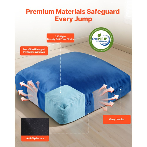 VEVOR Crash Pad, Παιδικό μαξιλάρι αισθήσεων 1500 x 1500 mm με μπλοκ αφρού και πλενόμενο κάλυμμα, Γιγαντιαίο μαξιλάρι μεγάλης ζώνης προσγείωσης από μαλακό αφρό, Εξοπλισμός αισθητηριακού δωματίου για παιδιά που πηδούν, χαλαρώνουν, παίζουν