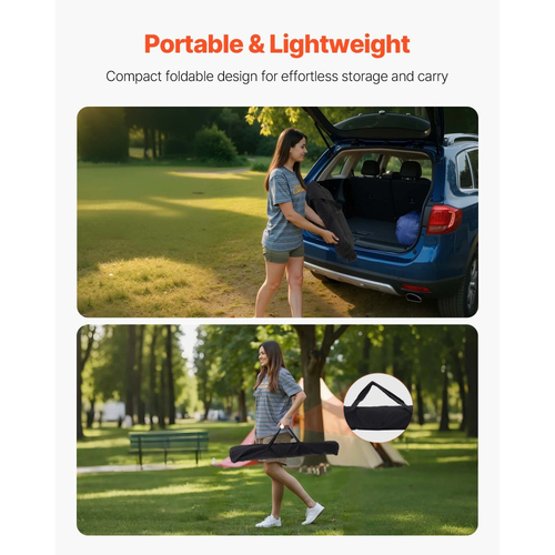 Πτυσσόμενο τραπέζι κάμπινγκ VEVOR, φορητά πλαϊνά τραπέζια με ρολό, ελαφρύ τραπέζι παραλίας αλουμινίου με ρυθμιζόμενο ύψος, μεγάλη τσάντα αποθήκευσης και τσάντα μεταφοράς, για υπαίθριο μπάρμπεκιου, πικνίκ, ταξίδι, μαύρο