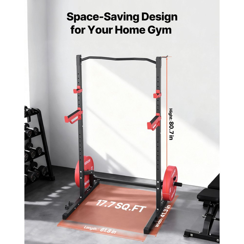 VEVOR Power Cage Squat Rack, Πολυλειτουργικό Power Rack για Γυμναστήριο στο Σπίτι, Εξοπλισμός Προπόνησης Δύναμης με 4 Ζώνες, Ρυθμιζόμενα J-Hooks & Μπάρες Ασφαλείας για Barbell Squat Bench Press Pull-Up