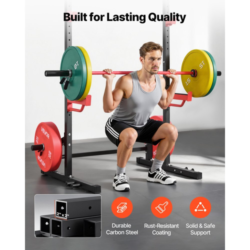 VEVOR Power Cage Squat Rack, Πολυλειτουργικό Power Rack για Γυμναστήριο στο Σπίτι, Εξοπλισμός Προπόνησης Δύναμης με 4 Ζώνες, Ρυθμιζόμενα J-Hooks & Μπάρες Ασφαλείας για Barbell Squat Bench Press Pull-Up