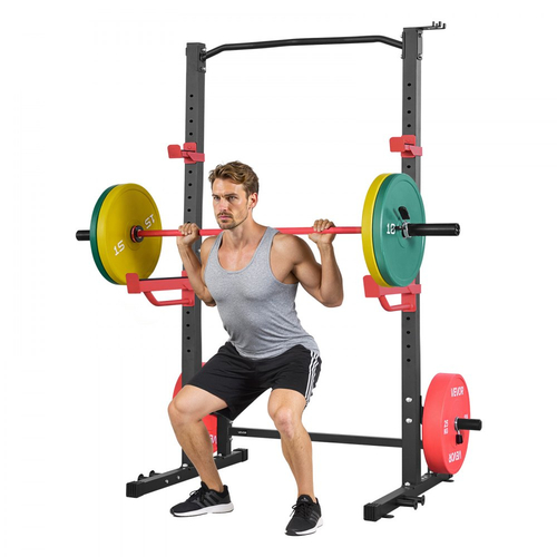 VEVOR Power Cage Squat Rack, Πολυλειτουργικό Power Rack για Γυμναστήριο στο Σπίτι, Εξοπλισμός Προπόνησης Δύναμης με 4 Ζώνες, Ρυθμιζόμενα J-Hooks & Μπάρες Ασφαλείας για Barbell Squat Bench Press Pull-Up