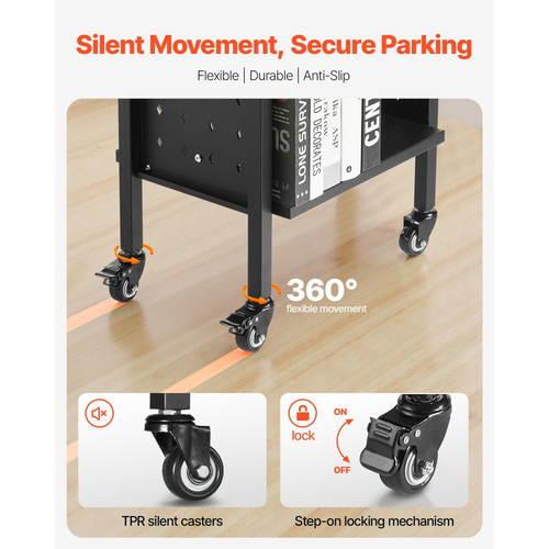 VEVOR Τροχαίο Βιβλιοθηκάριο, Χωρητικότητα 70 kg, Καρότσι Βιβλιοθήκης 45 x 33 x 88 cm, Ράφια διπλής όψης σε σχήμα L με κλειδώσιμες ρόδες 50,8 mm, Βιβλιοθηκάριο για ράφια σπιτιού, γραφείου και σχολείου, Μαύρο