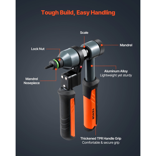 Κιτ εργαλείων παξιμαδιών πριτσινιού VEVOR, κιτ εργαλείων παξιμαδιών πριτσινιού καστάνιας 210 mm, με 10 μανδρέλια και 100 παξιμάδια, μετρικό και μέγεθος SAE M5, M6, M8, M10, M12, 8-32, 10-24, 1/4-20, 5/16-18, 3/8-16 UNC, με ανθεκτική θήκη μεταφοράς