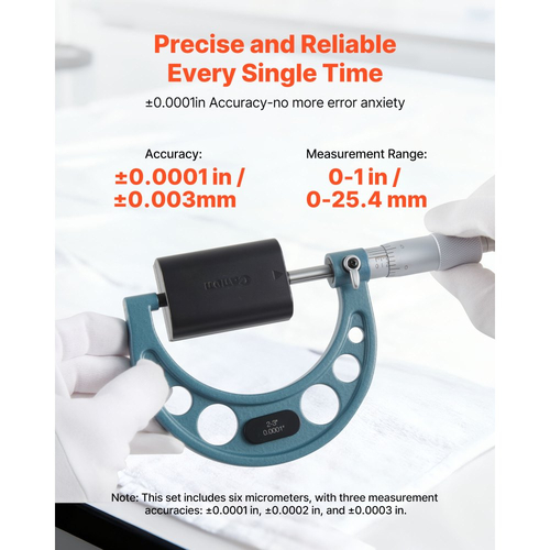Σετ μικρομέτρων VEVOR 6 τεμαχίων, εξωτερικό μικρόμετρο μηχανουργείου 0-1/1-2/2-3/3-4/4-5/5-6/in, ακριβείας, επαγγελματικά εργαλεία μηχανουργείου με προστατευτική θήκη, για μηχανική κατεργασία μετάλλων