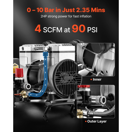 Αεροσυμπιεστής VEVOR 30L, 1,5KW 113L/min στα 6,2 Bar Αεροσυμπιεστές, Μέγιστης Πίεσης 10 Bar Δεξαμενή Συμπιεστή Χωρίς Λάδι για Επισκευή Αυτοκινήτων, Φούσκωμα Ελαστικών, Βάψιμο με Ψεκασμό, Καρφώματα Ξυλουργικών Εργασιών