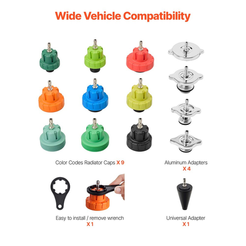 Κιτ δοκιμής πίεσης ψυκτικού VEVOR, κιτ αναπλήρωσης κενού ψυγείου 28 τεμαχίων με 4 προσαρμογείς, γενικής εφαρμογής, κιτ δοκιμής πίεσης συστήματος ψύξης αυτοκινήτου, με αντλία πίεσης και στόμιο καθαρισμού από κράμα αλουμινίου