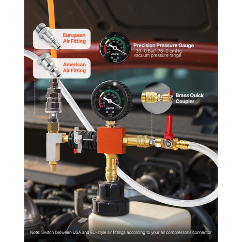 Κιτ δοκιμής πίεσης ψυκτικού VEVOR, κιτ αναπλήρωσης κενού ψυγείου 28 τεμαχίων με 4 προσαρμογείς, γενικής εφαρμογής, κιτ δοκιμής πίεσης συστήματος ψύξης αυτοκινήτου, με αντλία πίεσης και στόμιο καθαρισμού από κράμα αλουμινίου