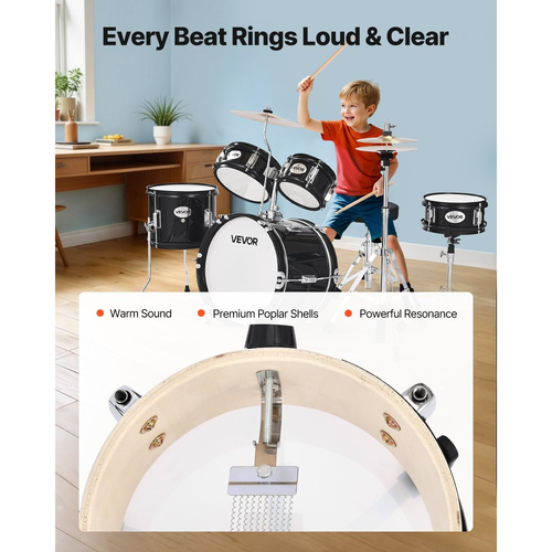 Σετ Ντραμς VEVOR για Παιδιά, Σετ Ντραμς 5 τεμαχίων 14 ιντσών / 355,6 χιλιοστών για Παιδιά, Σετ Ντραμς για Αρχάριους με Ρυθμιζόμενο Θρόνο και Δύο Ζεύγη Μπαγκέτες, Κιτ Μουσικών Εκμάθησης Ντραμς, για Παιδιά Ηλικίας 6-13 ετών (Μαύρο)