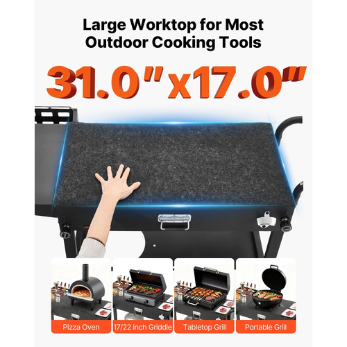 Καρότσι ψησίματος εξωτερικού χώρου VEVOR, τραπέζι ψησίματος 787 x 432 mm, πτυσσόμενο τραπέζι μαγειρέματος εξωτερικού χώρου με θήκη για χαρτομάντιλα, γάντζους, ρόδες, βοηθητικό τραπέζι, τραπέζια προετοιμασίας μπάρμπεκιου για πικνίκ, κουζίνα, αυλή