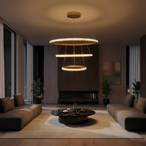 kelvo® DIAMOND KLV-101-0240 Κρεμαστό Φωτιστικό Οροφής LED 120W 12000lm 180° AC 220-240V IP20 Ρυθμιζόμενο Λευκό CCT με Χειριστήριο από 2700K έως 6000K Dimmable - Lumileds SMD Chip - Χρυσό Πλατίνα - Μ80 x Π80 x Υ80cm - 3 Χρόνια Εγγύηση