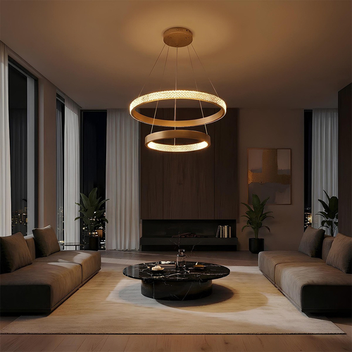 kelvo® DIAMOND KLV-101-0236 Κρεμαστό Φωτιστικό Οροφής LED 75W 7500lm 360° AC 220-240V IP20 Ρυθμιζόμενο Λευκό CCT με Χειριστήριο από 2700K έως 6000K Dimmable - Lumileds SMD Chip - Χρυσό Πλατίνα - Μ60 x Π60 x Υ40cm - 3 Χρόνια Εγγύηση