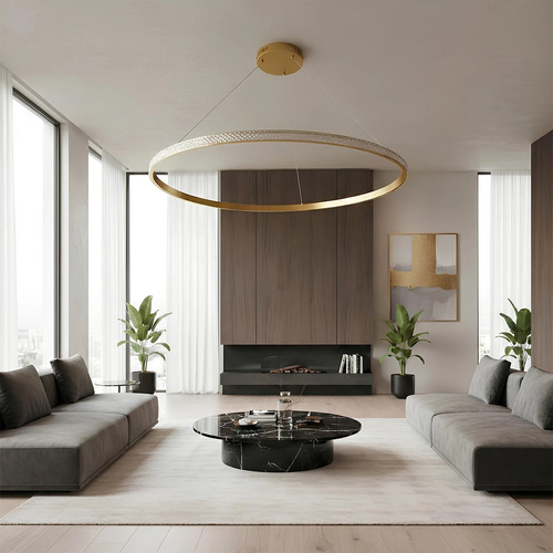 kelvo® DIAMOND KLV-101-0234 Κρεμαστό Φωτιστικό Οροφής LED 75W 7500lm 180° AC 220-240V IP20 Ρυθμιζόμενο Λευκό CCT με Χειριστήριο από 2700K έως 6000K Dimmable - Lumileds SMD Chip - Χρυσό Πλατίνα - Μ100 x Π100 x Υ3cm - 3 Χρόνια Εγγύηση