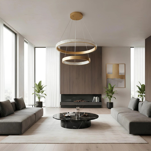 kelvo® DIAMOND KLV-101-0236 Κρεμαστό Φωτιστικό Οροφής LED 75W 7500lm 360° AC 220-240V IP20 Ρυθμιζόμενο Λευκό CCT με Χειριστήριο από 2700K έως 6000K Dimmable - Lumileds SMD Chip - Χρυσό Πλατίνα - Μ60 x Π60 x Υ40cm - 3 Χρόνια Εγγύηση