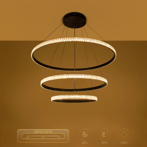 kelvo® DIAMOND KLV-101-0239 Κρεμαστό Φωτιστικό Οροφής LED 120W 12000lm 180° AC 220-240V IP20 Ρυθμιζόμενο Λευκό CCT με Χειριστήριο από 2700K έως 6000K Dimmable - Lumileds SMD Chip - Μαύρο Ματ - Μ80 x Π80 x Υ80cm - 3 Χρόνια Εγγύηση