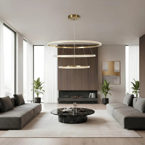 kelvo® DIAMOND KLV-101-0242 Κρεμαστό Φωτιστικό Οροφής LED 150W 15000lm 180° AC 220-240V IP20 Ρυθμιζόμενο Λευκό CCT με Χειριστήριο από 2700K έως 6000K Dimmable - Lumileds SMD Chip - Χρυσό Πλατίνα - Μ100 x Π100 x Υ100cm - 3 Χρόνια Εγγύηση