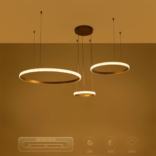 kelvo® DIAMOND KLV-101-0244 Κρεμαστό Φωτιστικό Οροφής LED 100W 10000lm 180° AC 220-240V IP20 Ρυθμιζόμενο Λευκό CCT με Χειριστήριο από 2700K έως 6000K Dimmable - Lumileds SMD Chip - Χρυσό Πλατίνα - Μ110 x Π110 x Υ60cm - 3 Χρόνια Εγγύηση