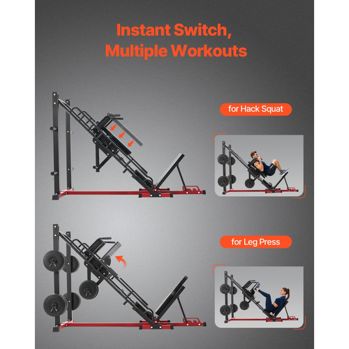 Μηχανή καθισμάτων VEVOR Leg Press Hack, Ρυθμιζόμενος συνδυασμός πιέσεων ποδιών με γραμμικό ρουλεμάν και αποθήκευση βάρους, Ειδικό για γυμναστική στο σπίτι, Εξοπλισμός άσκησης ποδιών για τετρακέφαλους, οπίσθιους μηριαίους, γλουτούς, γάμπες