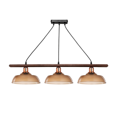 GLOBOSTAR® LOAN 203-0289 Μοντέρνο Κρεμαστό Φωτιστικό Οροφής με Ντουί 3 x E27 AC 220-240V IP20 - Καφέ & Μπρονζέ -  Μ89 x Π25.5 x Υ19cm