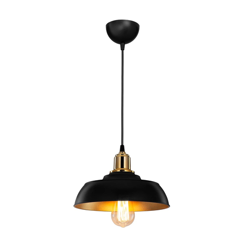 GLOBOSTAR® LOAN 203-0279 Μοντέρνο Κρεμαστό Φωτιστικό Οροφής με Ντουί 1 x E27 AC 220-240V IP20 - Μαύρο & Χρυσό  - Μ25.5 x Π25.5 x Υ17cm