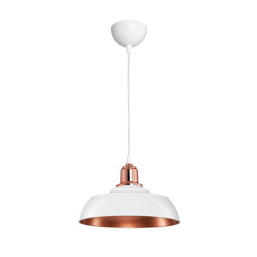 GLOBOSTAR® LOAN 203-0282 Μοντέρνο Κρεμαστό Φωτιστικό Οροφής με Ντουί 1 x E27 AC 220-240V IP20 - Λευκό & Μπρονζέ  - Μ25.5 x Π25.5 x Υ17cm