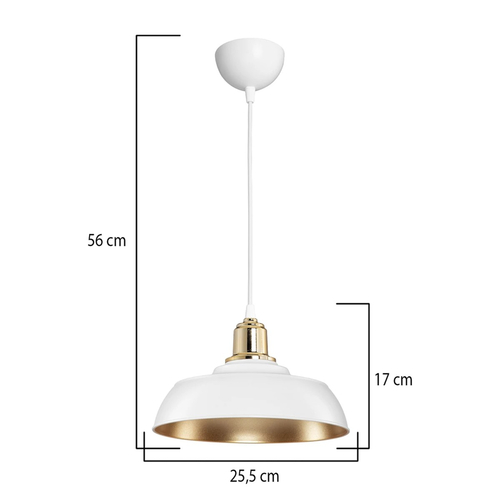 GLOBOSTAR® LOAN 203-0283 Μοντέρνο Κρεμαστό Φωτιστικό Οροφής με Ντουί 1 x E27 AC 220-240V IP20 - Λευκό & Χρυσό  - Μ25.5 x Π25.5 x Υ17cm